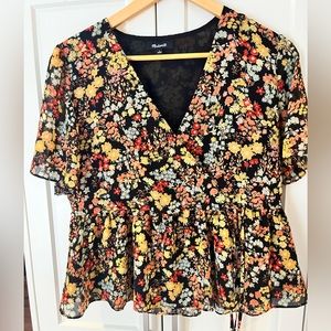 Madewell flower garden short sleeve peplum wrap too
